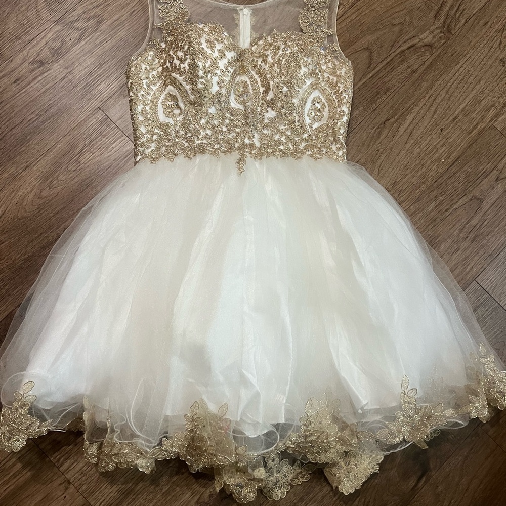 Elegant Gold and White Kids Dress
